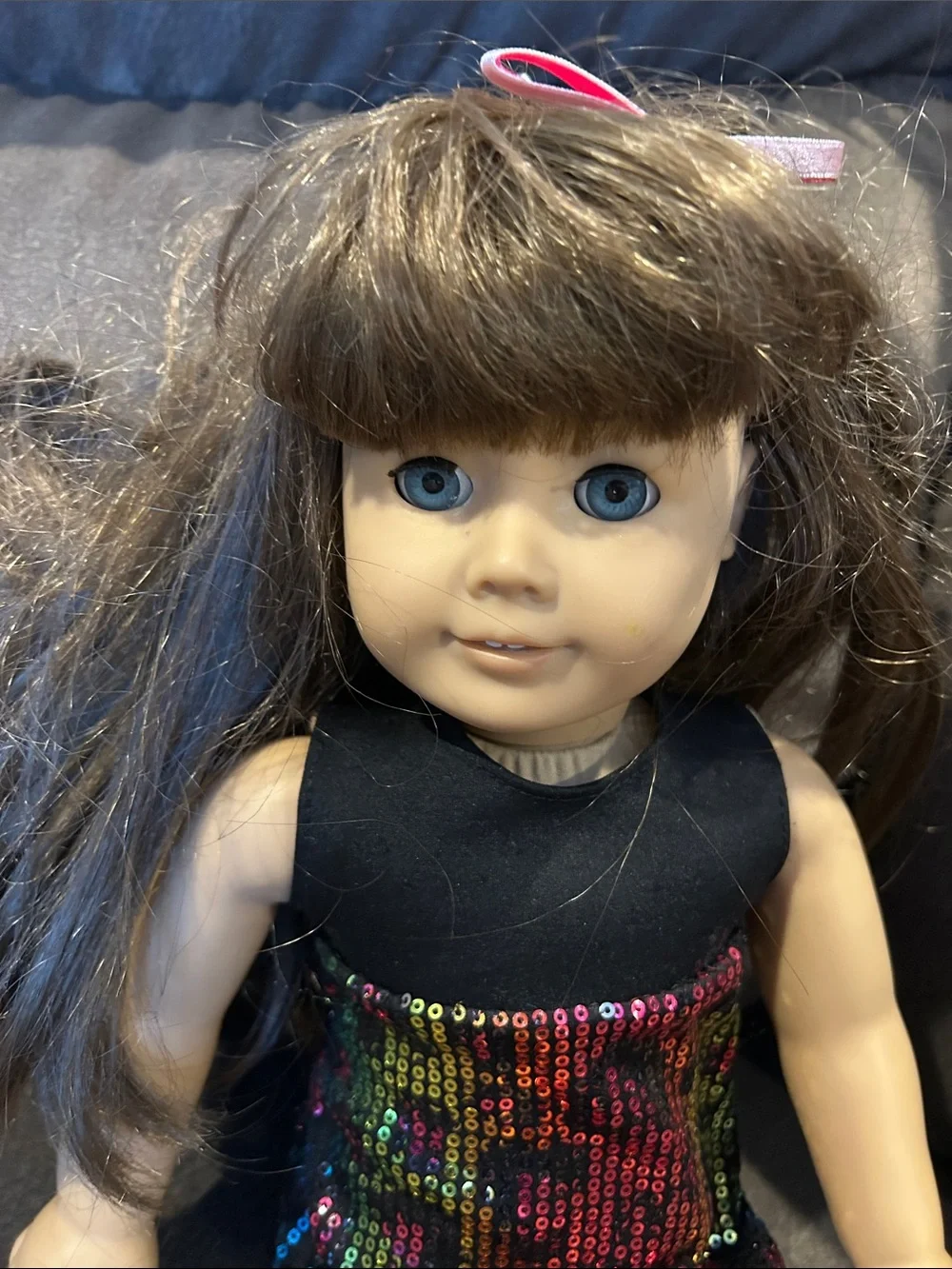 American Girl Doll with Brown Hair, Blue Eyes, Sequin Dress (Black, Multicolor)